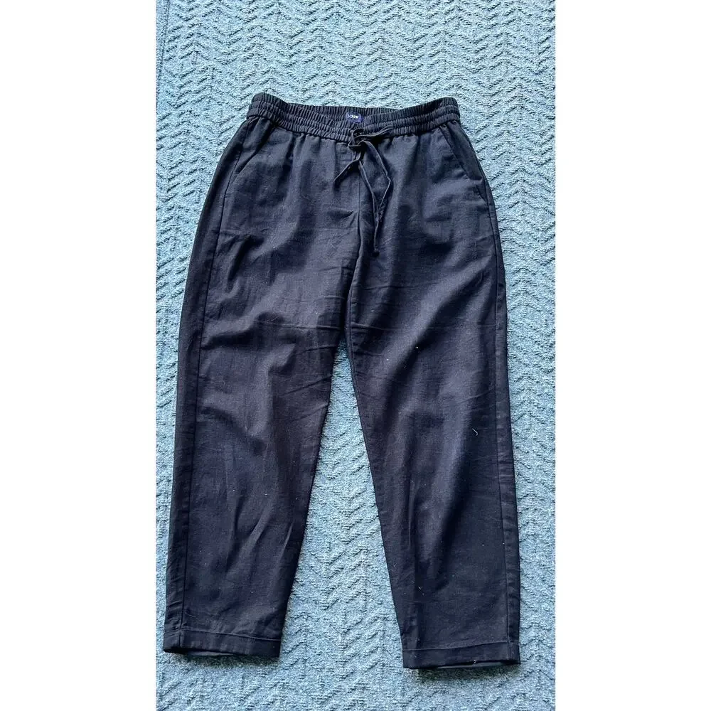 J.Crew Black  Linen & Cotton Pull-On Drawstring Cuffed Pants Women's Size 6